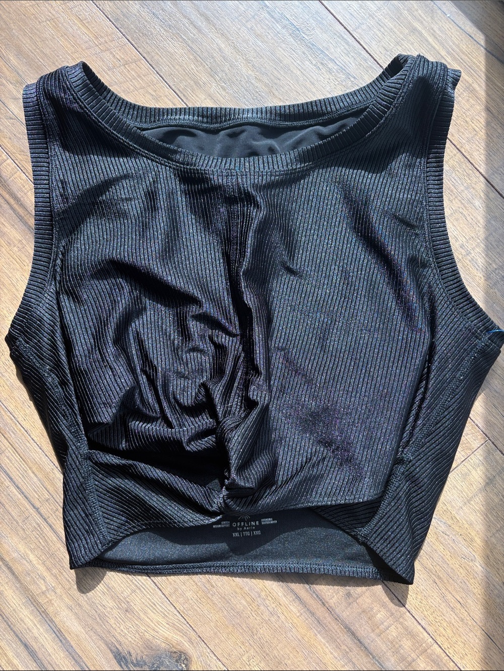 Aerie Offline Black Ribbed Medium Support Sports Bra With Keyhole Detail